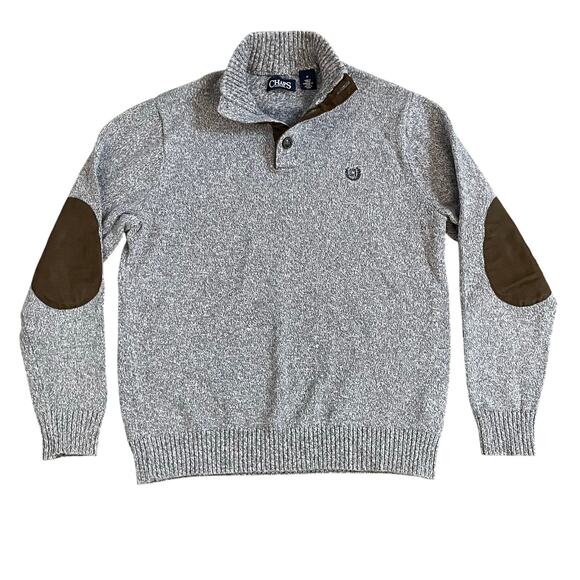 Chaps Men’s Long Sleeve Mock Neck Knitted Pullover Sweater Gray White Size M - Picture 1 of 12